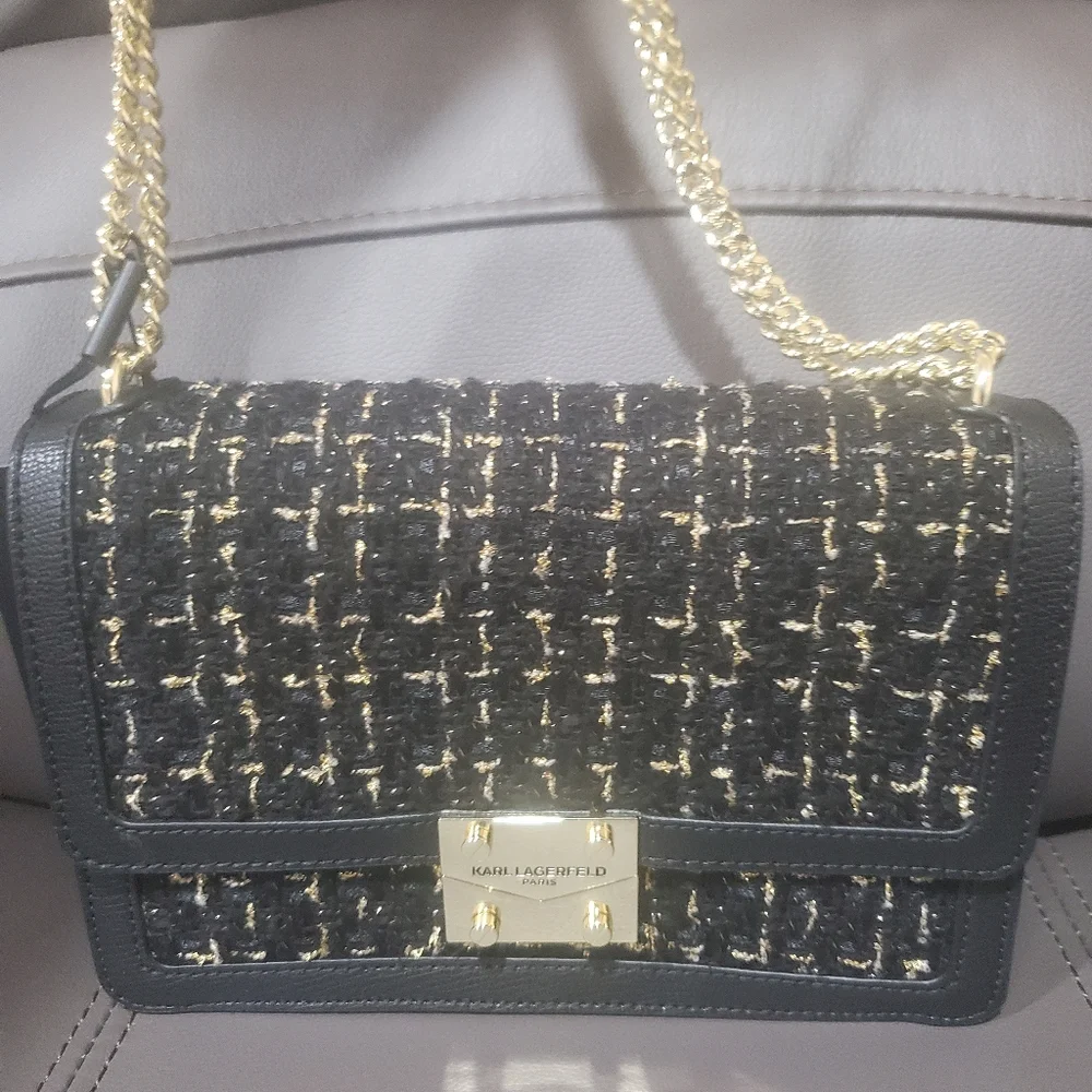 Karl Lagerfeld Paris Agyness Tweed Flap Crossbody Bag Purse NWT - Picture 1 of 6
